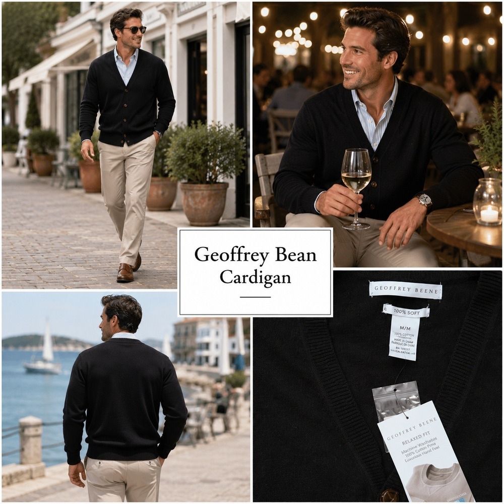 NWT Geoffrey Beene Mens Super Soft Cardigan Sweater Black Button Front V-Neck M